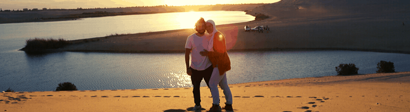 My husband an I in Fayoum at sunset, one of the most important things I can't live without is our relationship