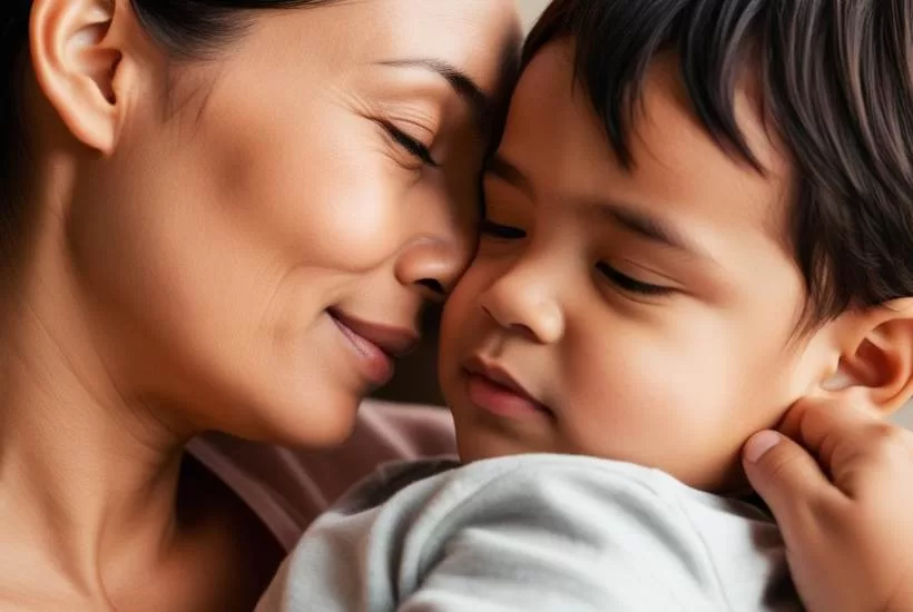 Sick mother cuddling with her child- surviving parenting while sick