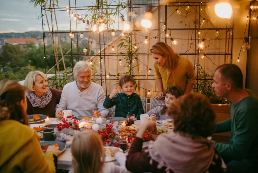 Family enjoying a meal together without screens during family time.